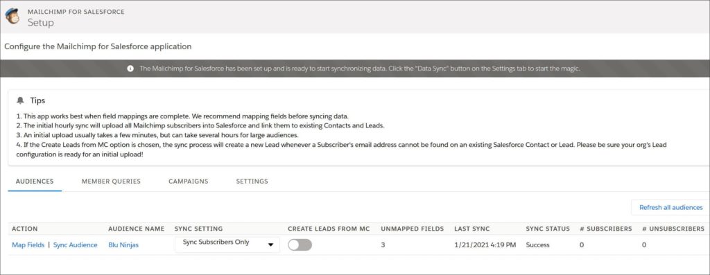Salesforce to MailChimp - Step 01 - MailChimp Setup
