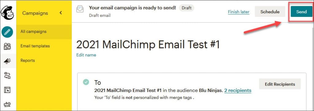 MailChimp Test Send Email