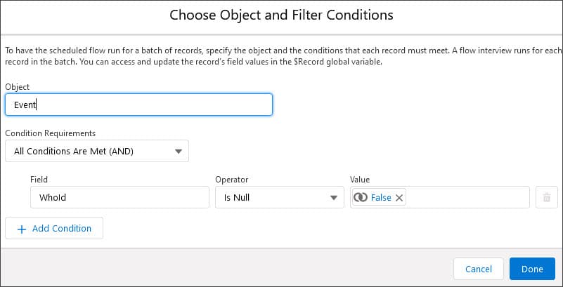 Choose Object and Filters Conditions