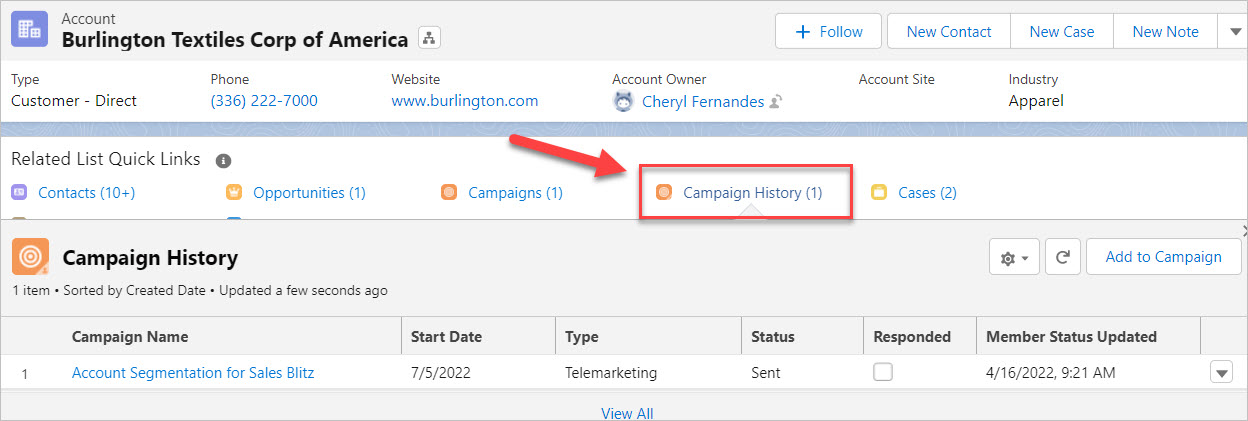 Campaign History on Account