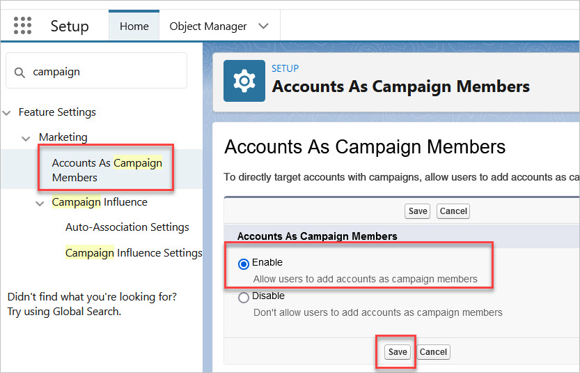 Enable Accounts as Campaign Members