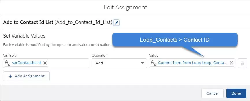 Assignment Add to Contact Id List
